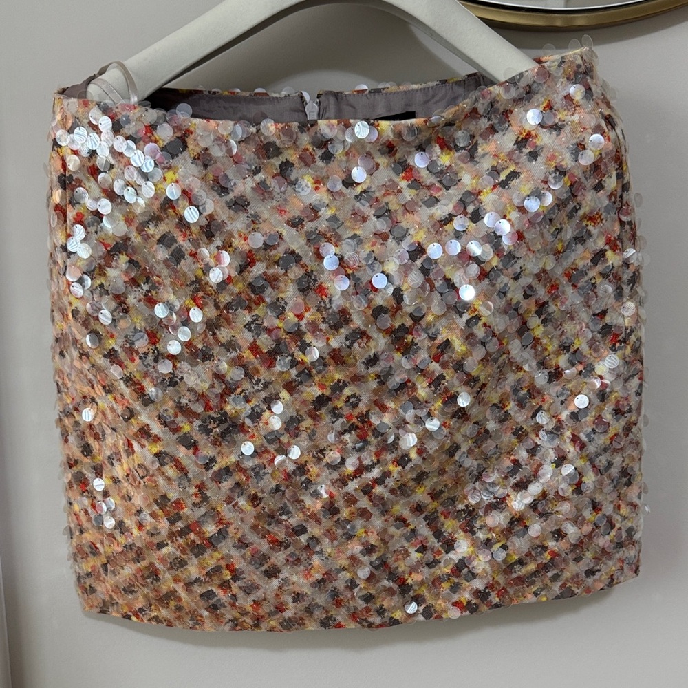 NWT J.Crew Collection Sequin Wool Tweed Mini Skirt in Cream, Yellow & Brown